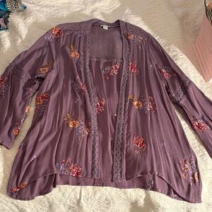 Sundance Lavender Gauze Cardigan with Floral embroidery